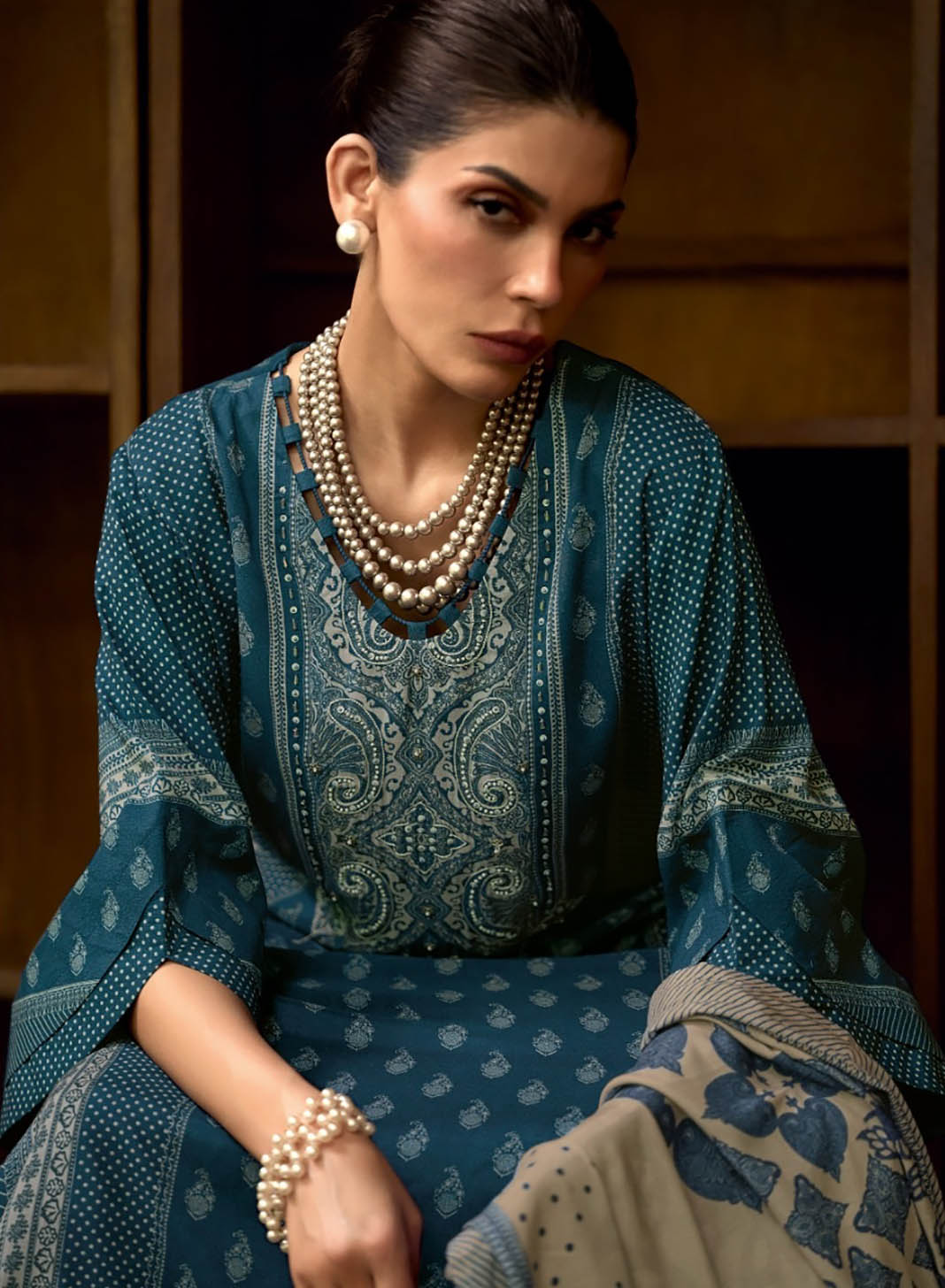 Blue Pakistani Unstitched Muslin Suit Dress Material for Women