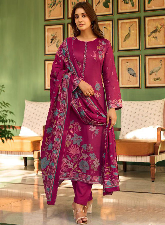 Party Wear Cotton Satin Pink Unstitched Suit Dress Material for Women