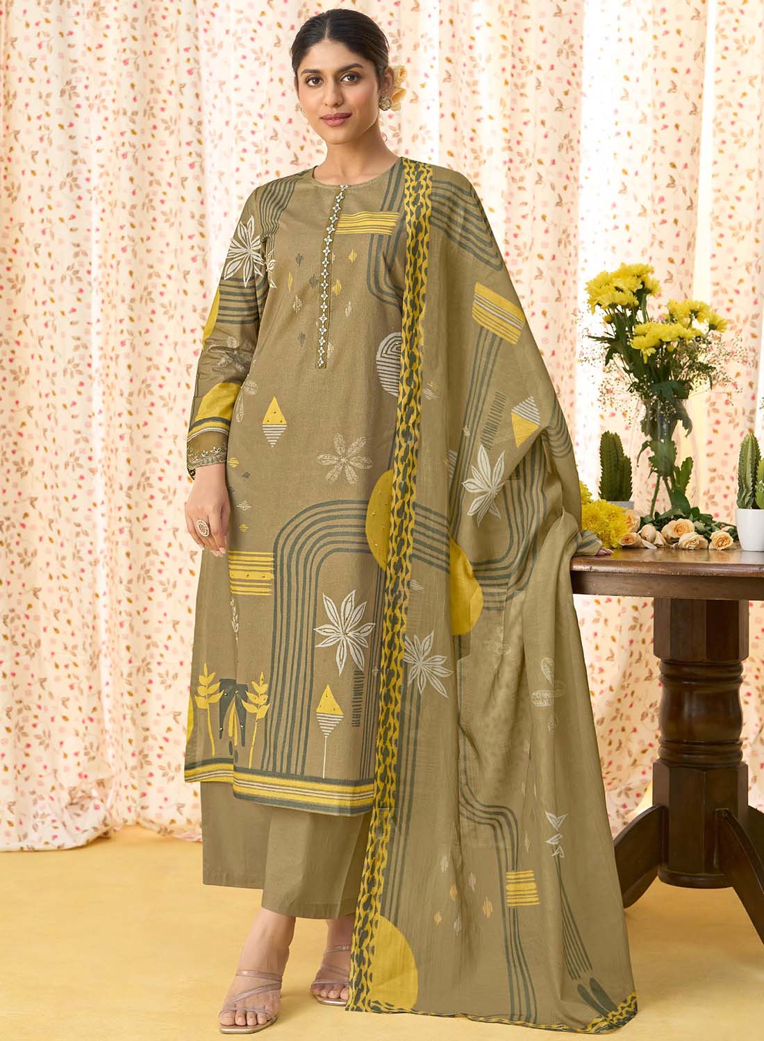 Lightweight Pure Cotton Unstitched Suit Fabric for Women with Dupatta