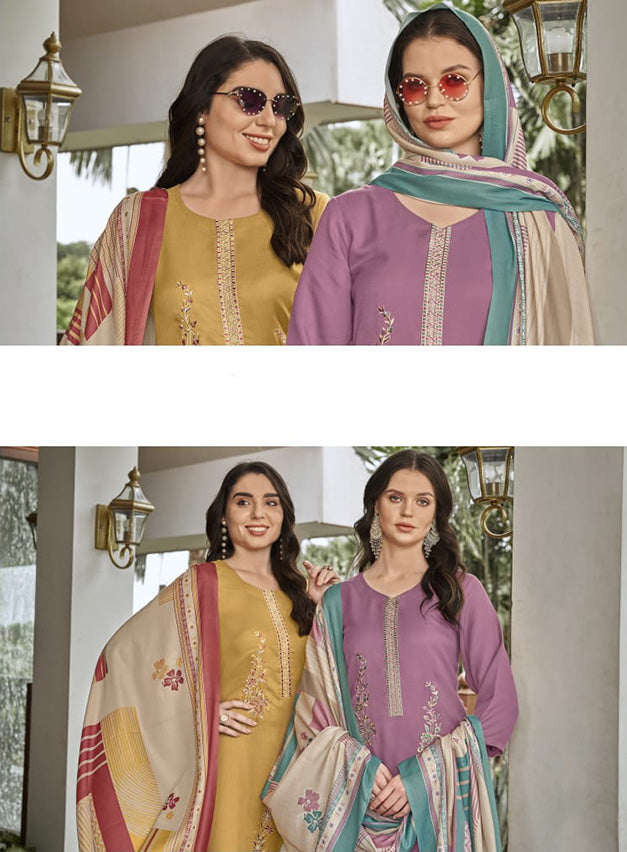 Pink Pashmina Unstitched Winter Salwar Suit Material with Embroidery