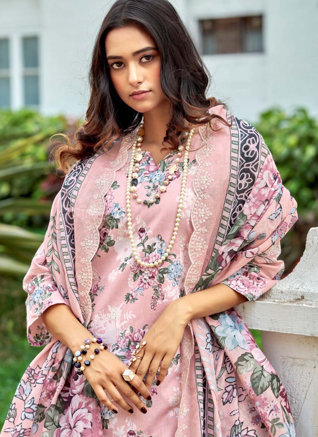 Unstitched Cotton Pakistani Suit Material with Chikankari Embroidery
