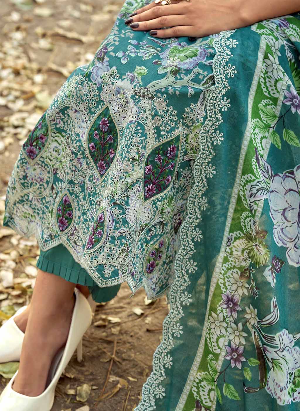 Unstitched Cotton Pakistani Suit Material with Chikankari Embroidery Green