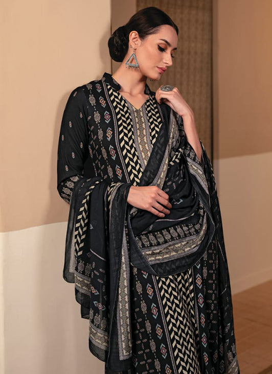 Rivaa Black Cotton Satin Unstitched Suit Dress Material for Women