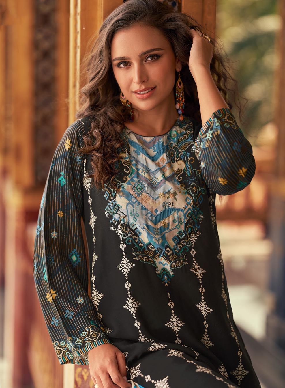 Black Pure Muslin Silk Unstitched Salwar Suit Material for Women