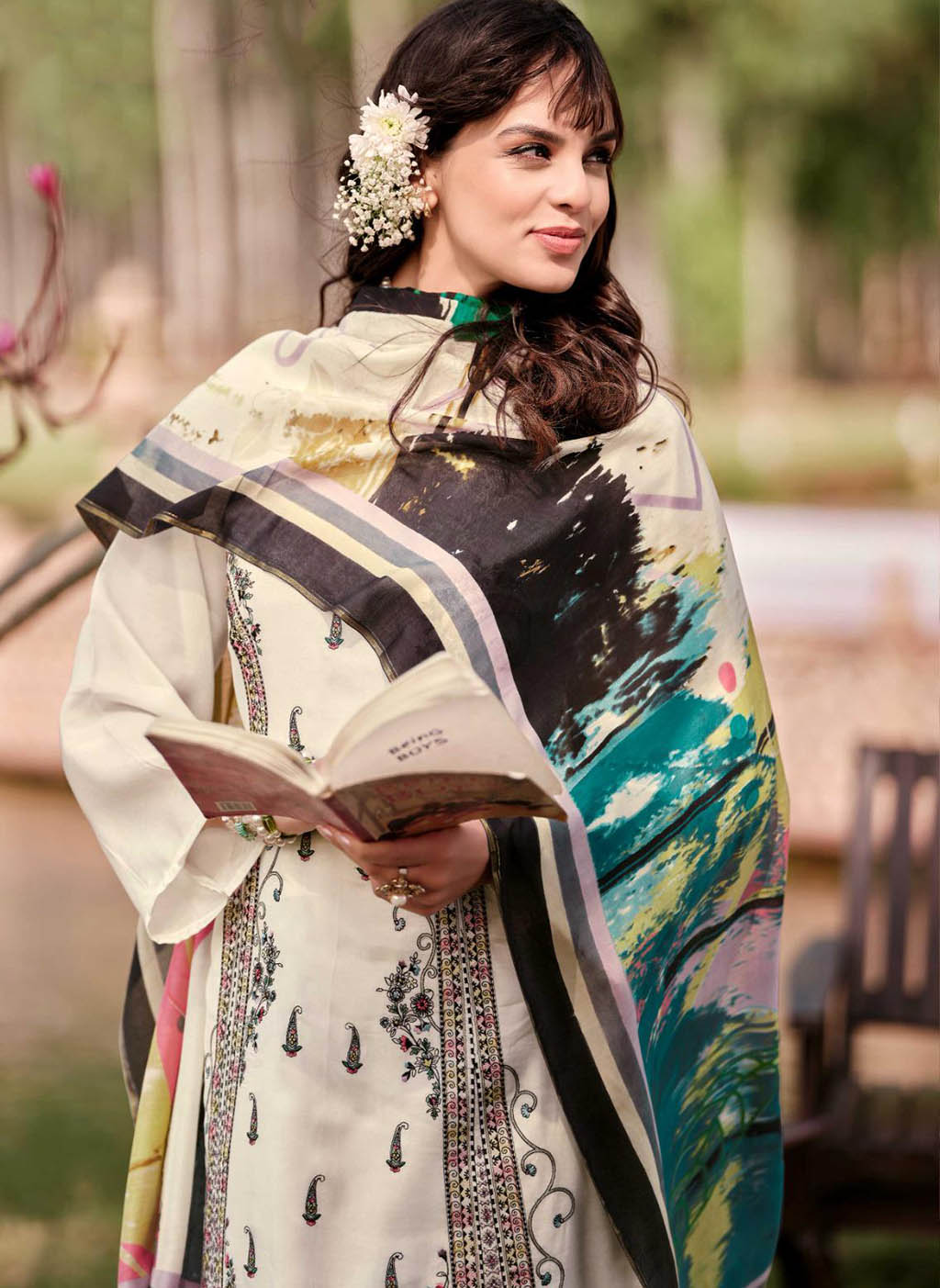 Mumtaz Arts White Pure Muslin Salwar Suit Dress Material for Women