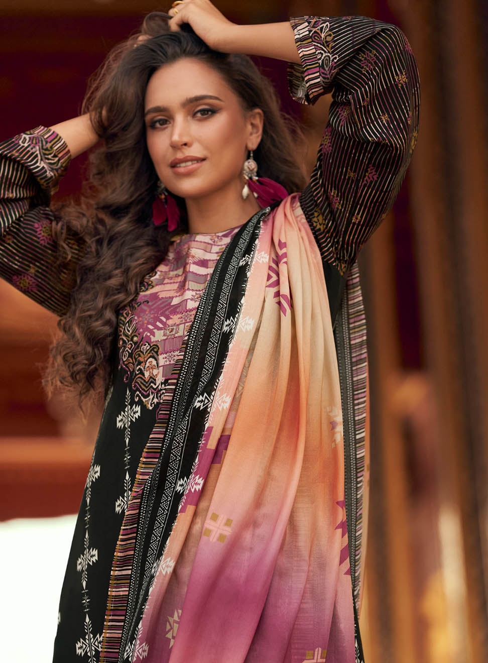 Pure Muslin Silk Black Unstitched Suit Material for Women