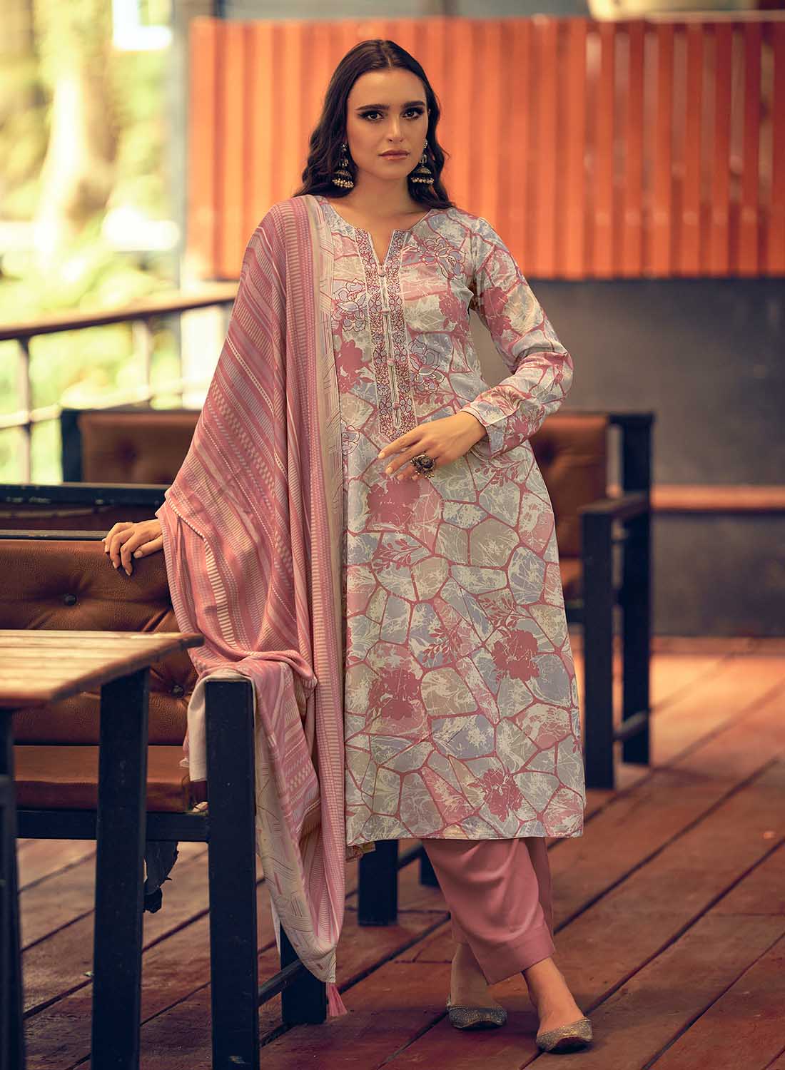Pink Unstitched Pashmina Winter Suit Dress Material with Woolen Shawl Stilento Pink Unstitched Pashmina Winter Suit Dress Material with Woolen Shawl Stilento
