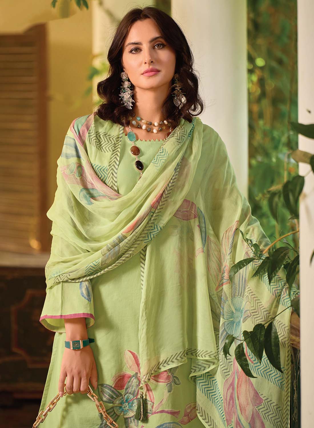 Kilory Pure Lawn Cotton Green Unstitched Suit Material for Women