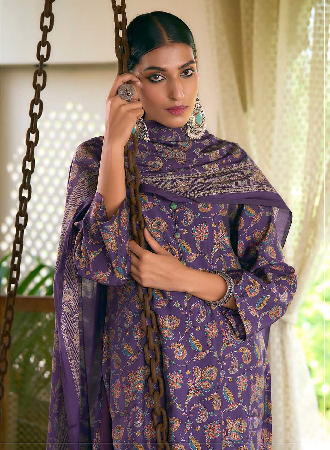 Modal Silk Unstitched Suit Dress Material with Fancy Embroidery