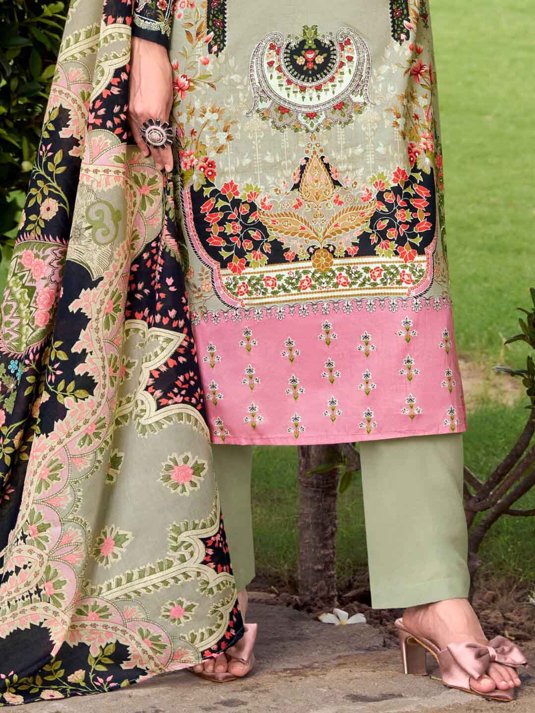 Women's Pure Cotton Pakistani Print Unstitched Suit Set with Embroidery