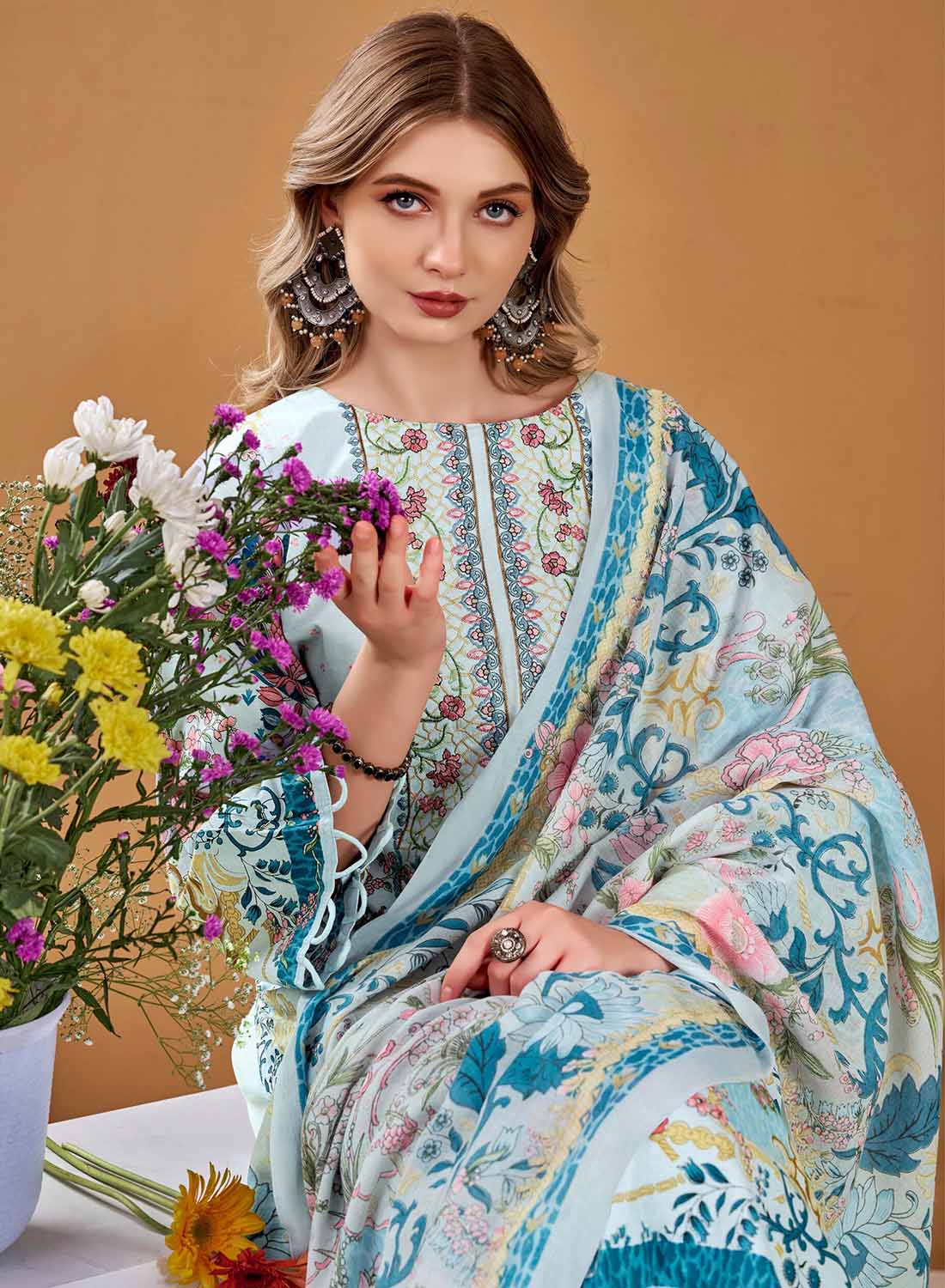 Pakistani Print Unstitched Pure Cotton Salwar Suit Material with Embroidery