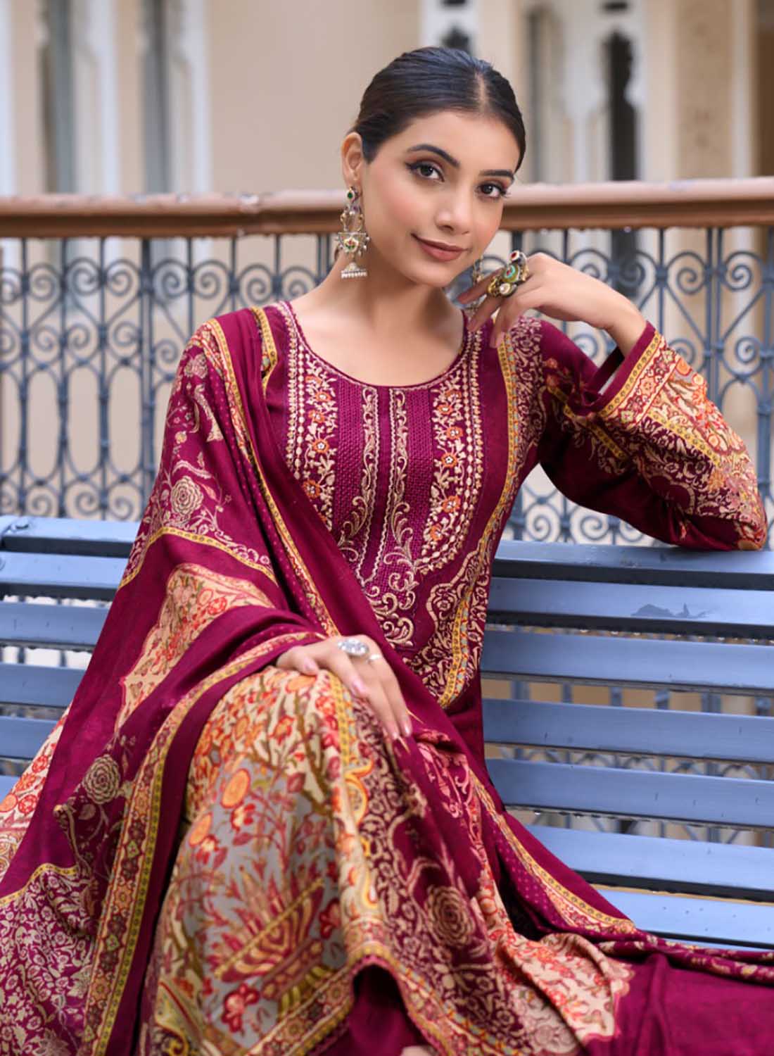 Pashmina Winter Unstitched Salwar Suit Set Fabric Material with Embroidery