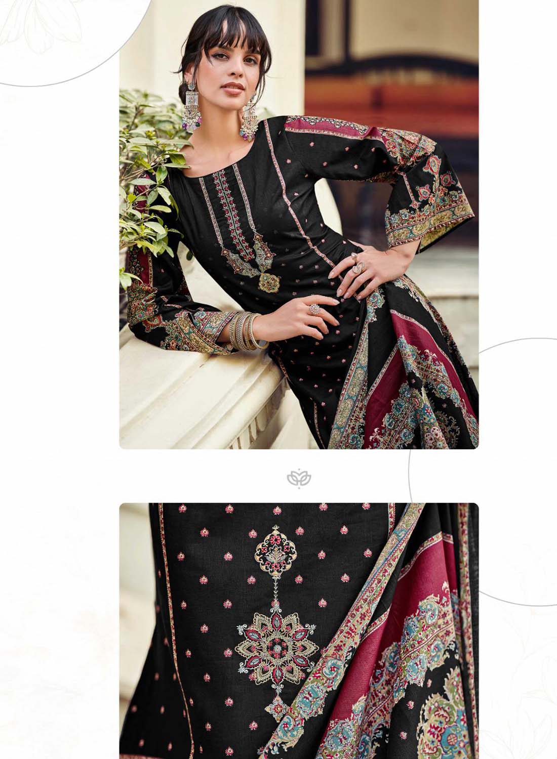 Black Unstitched Pure Viscose Cotton Salwar Suit Dress Material
