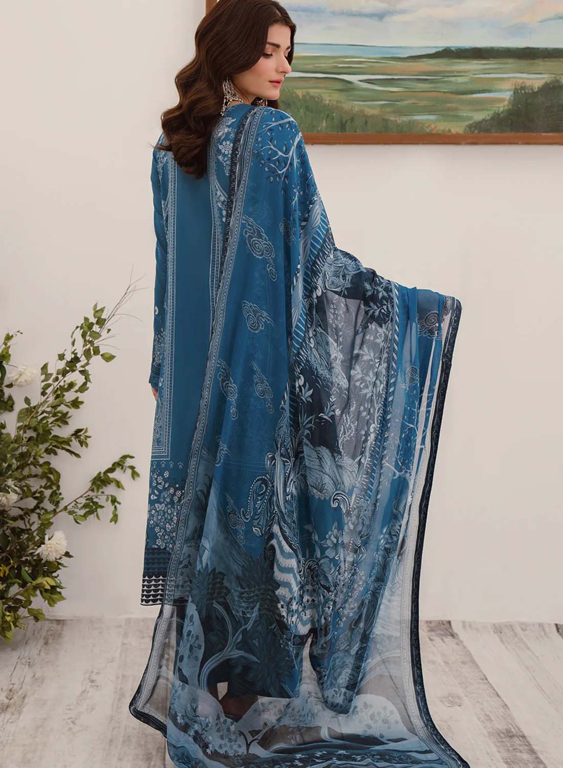 Ramsha Unstitched Pure Pakistani Lawn Suit Material with Chiffon Dupatta