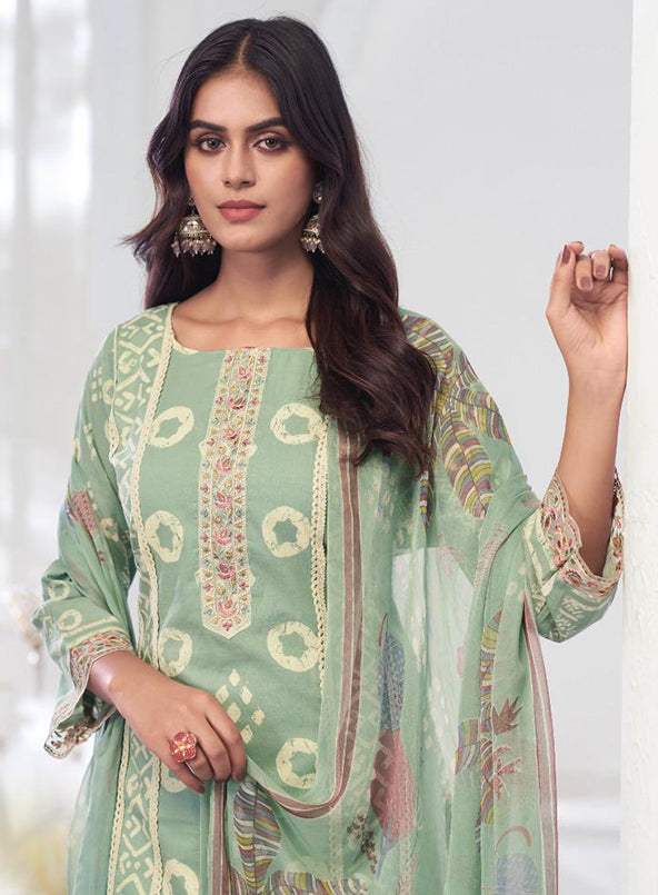 Pure Cambric Cotton Unstitched Salwar Suit Material with Chiffon Dupatta