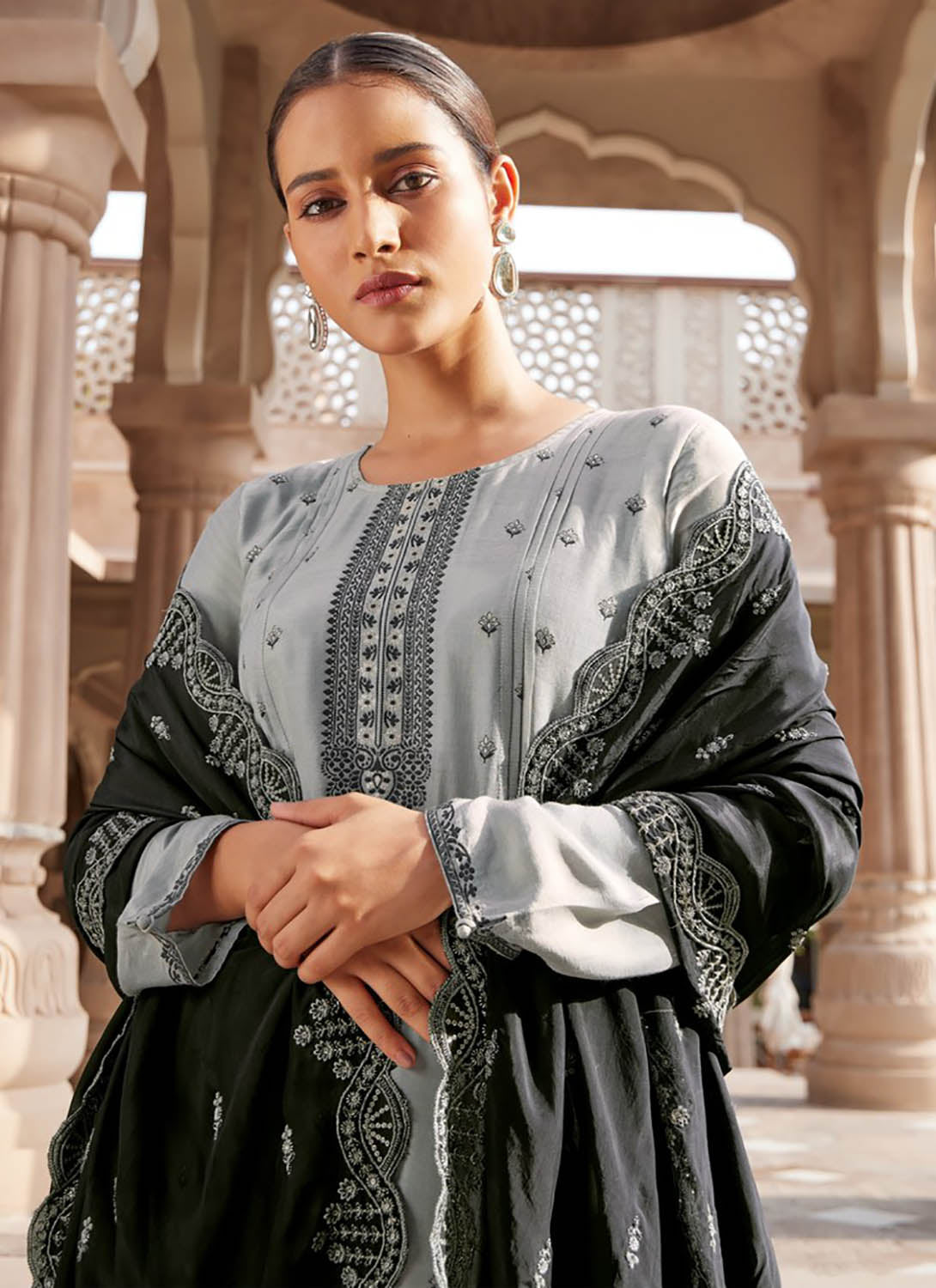 Party Wear Silk Jacquard Unstitched Salwar Suit Material for Ladies