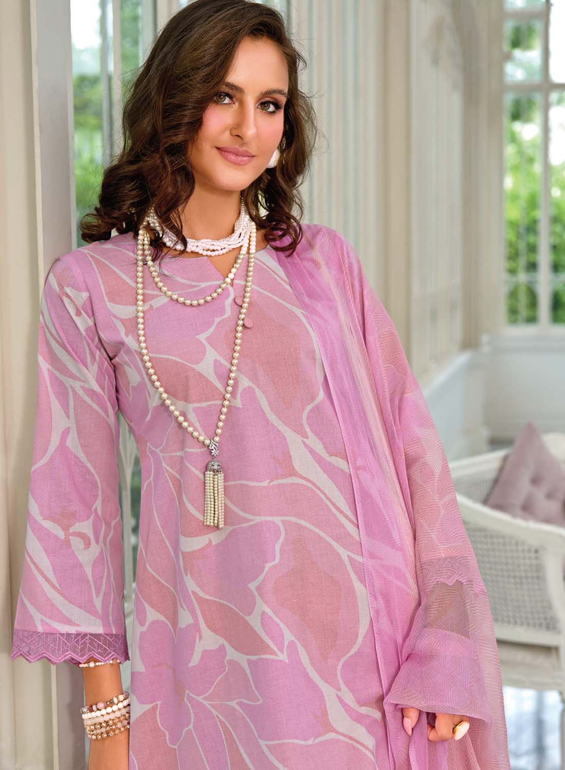 Unstitched Pure Lawn Cotton Suit Dress Material Printed with Embroidery