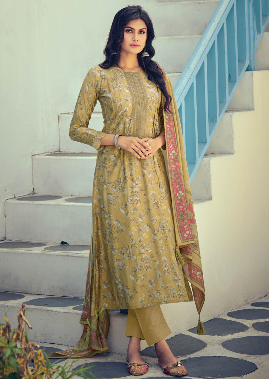Party Wear Pure Muslin Unstitched Suit Dress Material for Women
