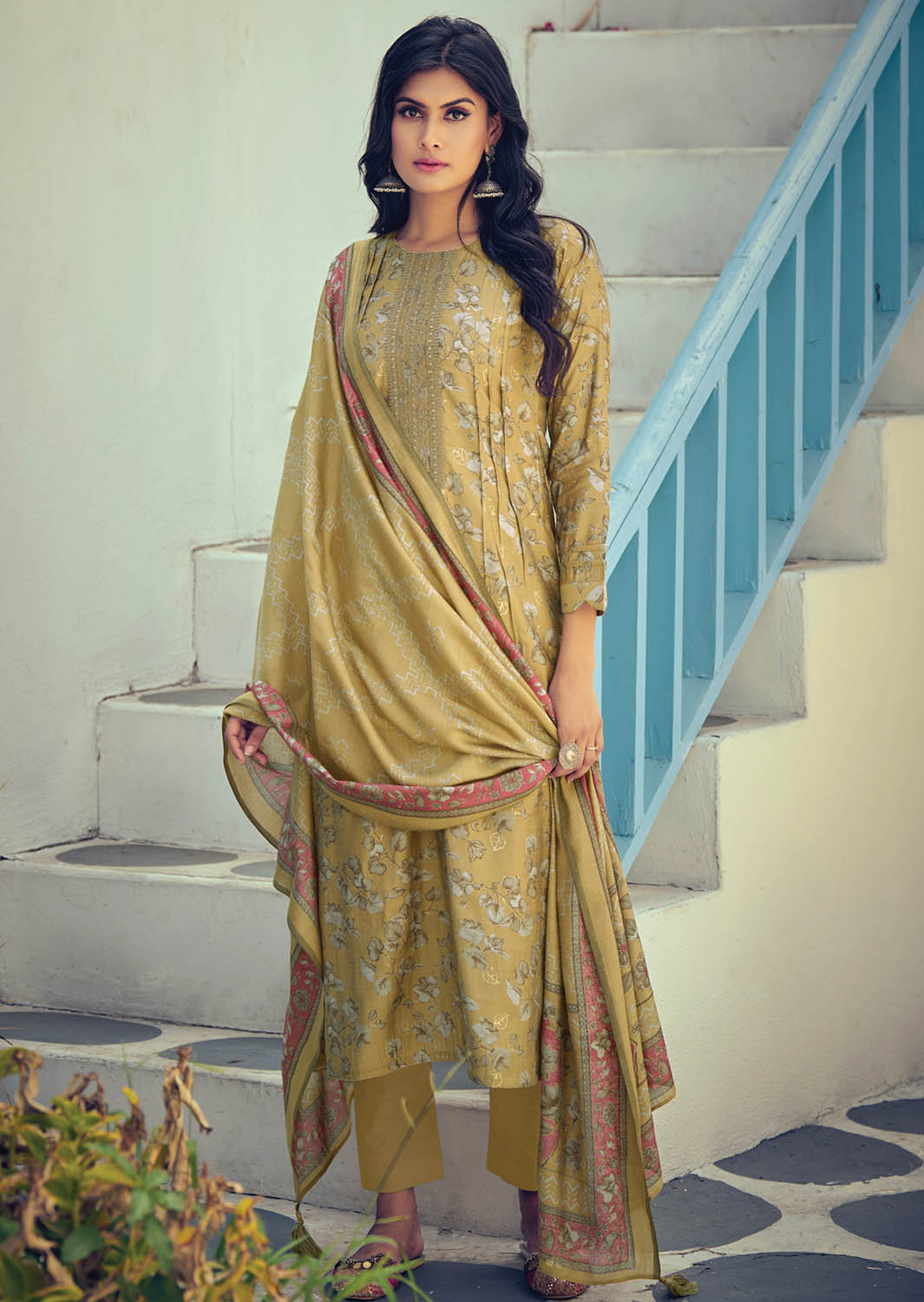 Party Wear Pure Muslin Unstitched Suit Dress Material for Women