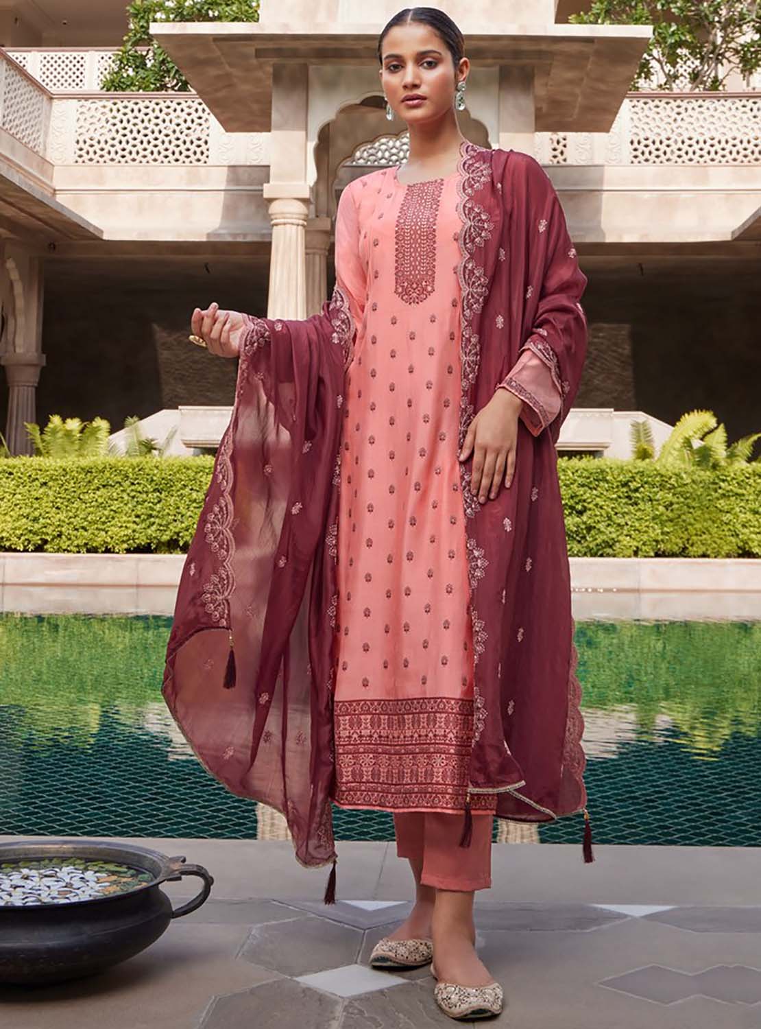 Party Wear Silk Jacquard Unstitched Salwar Suit Dress Materials