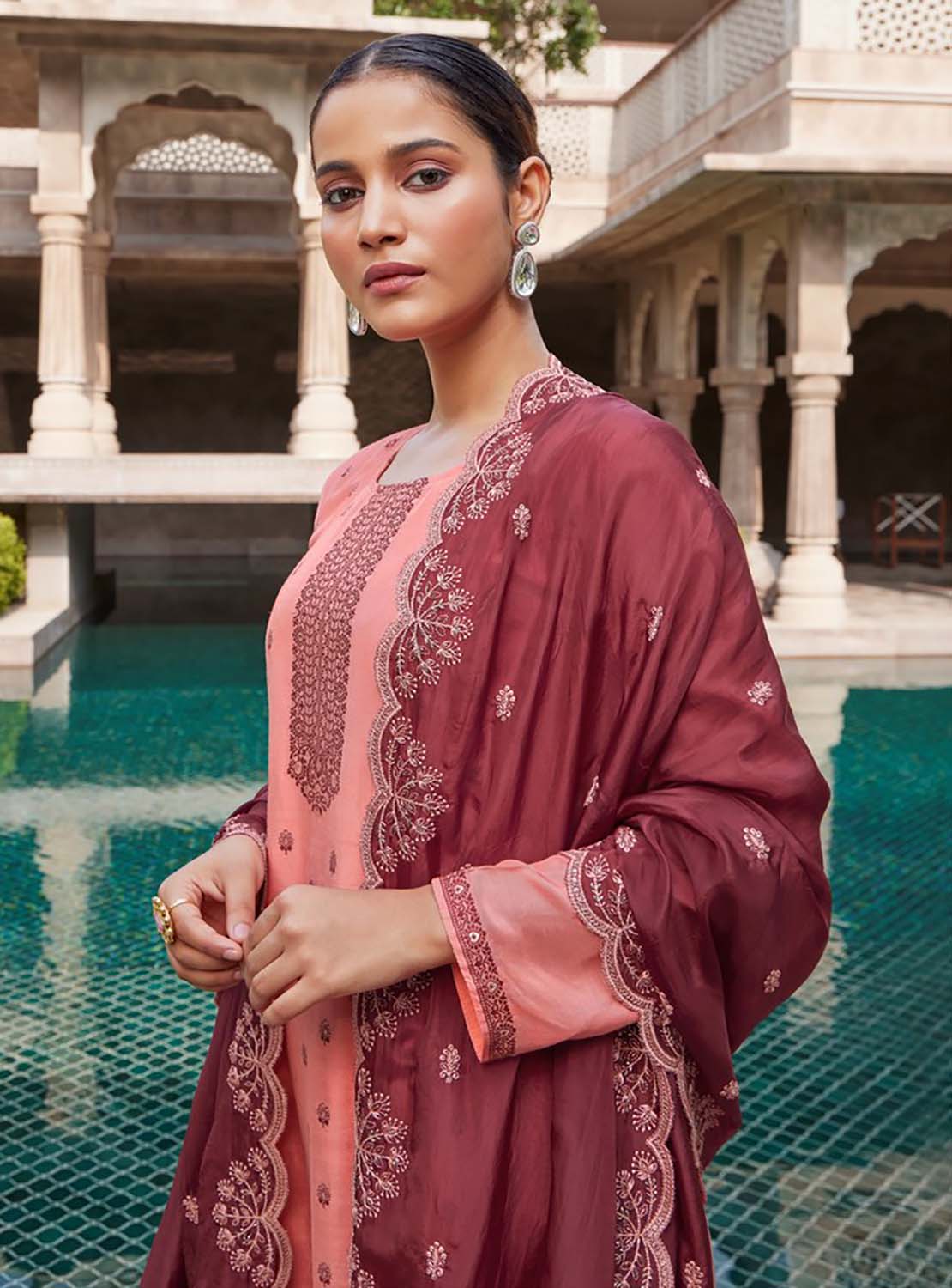 Party Wear Silk Jacquard Unstitched Salwar Suit Dress Materials