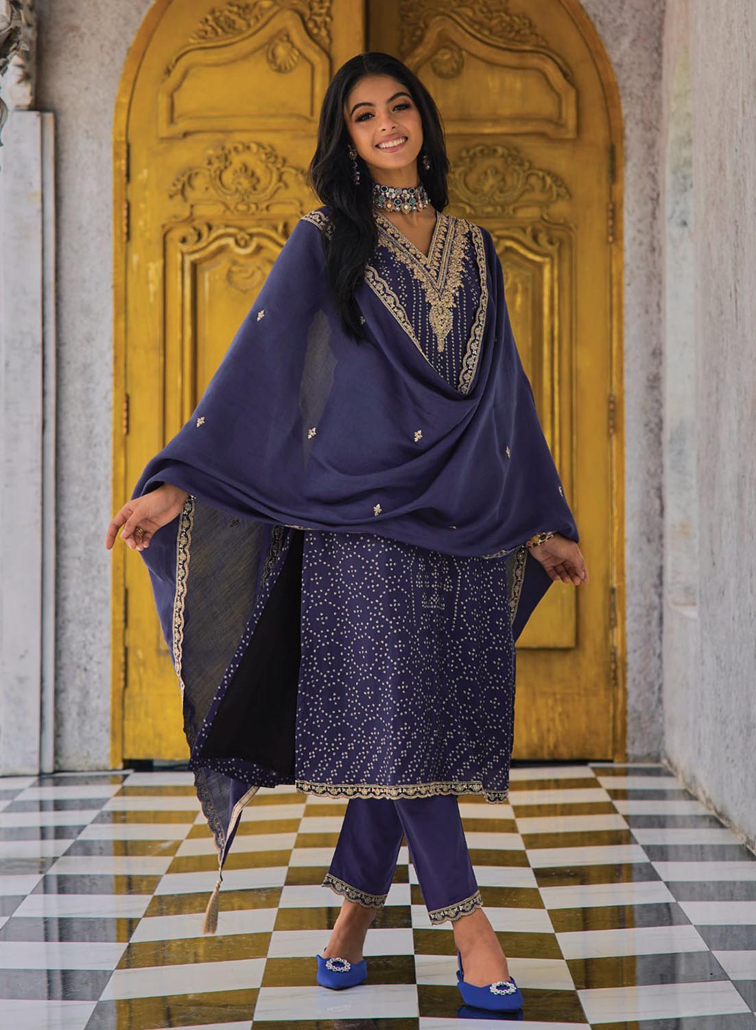 Pure Muslin with Heavy Embroidery Women Suit Dress Material Blue