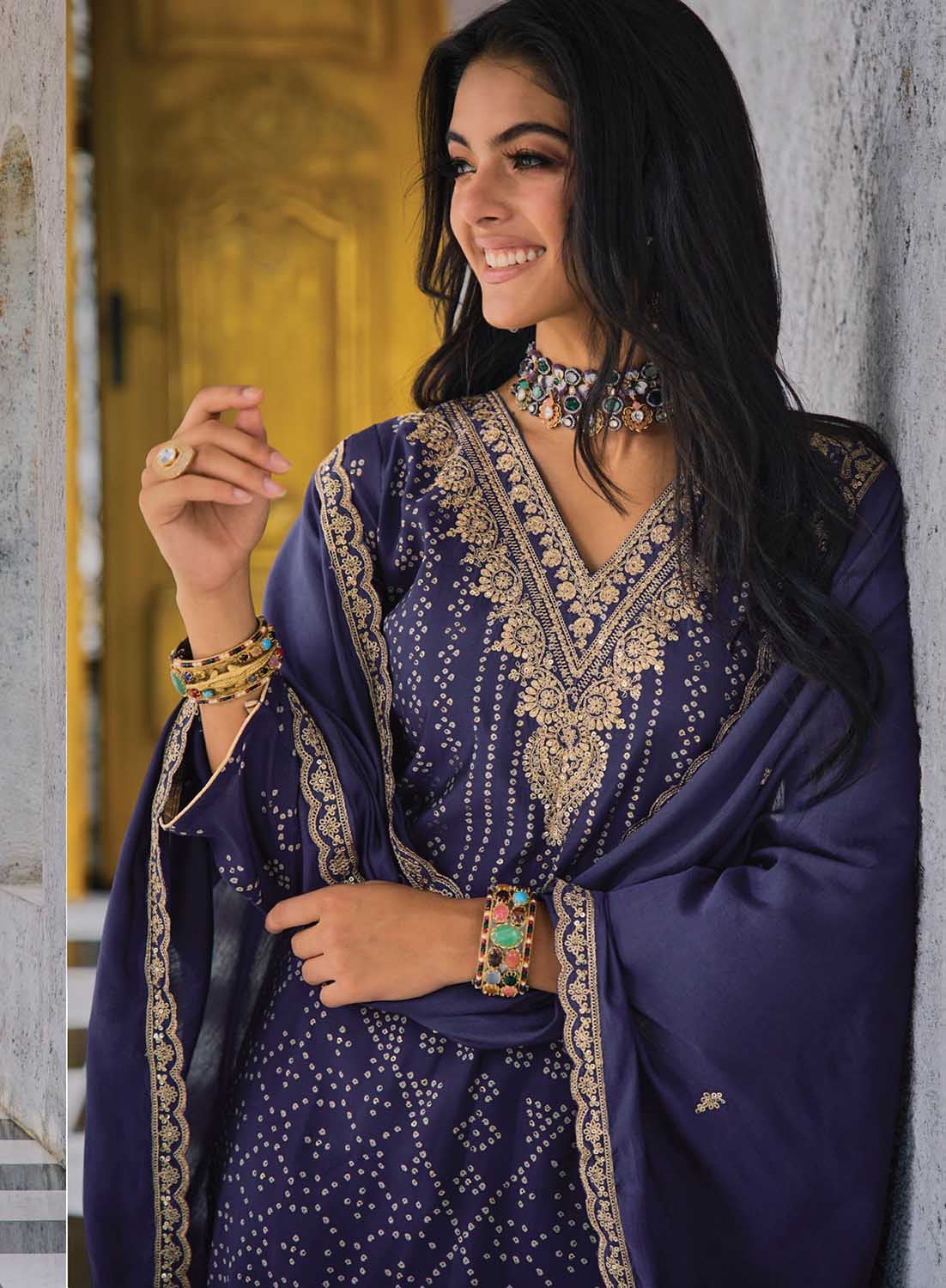 Pure Muslin with Heavy Embroidery Women Suit Dress Material Blue