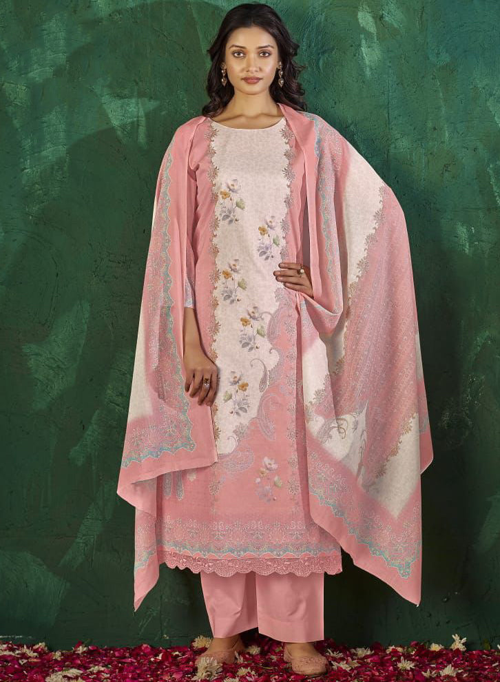 Pink Pure Lawn Cotton Unstitched Suit Dress Material for Ladies