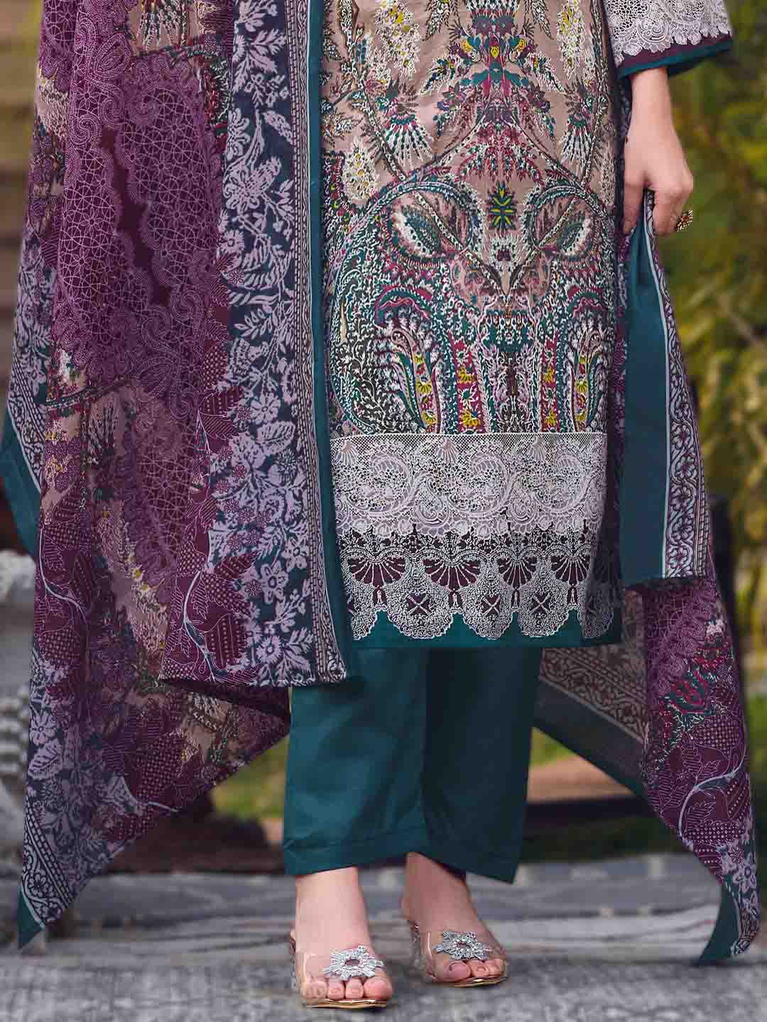 Unstitched Pure Cotton Pakistani Print Suit Dress Material with Dupatta