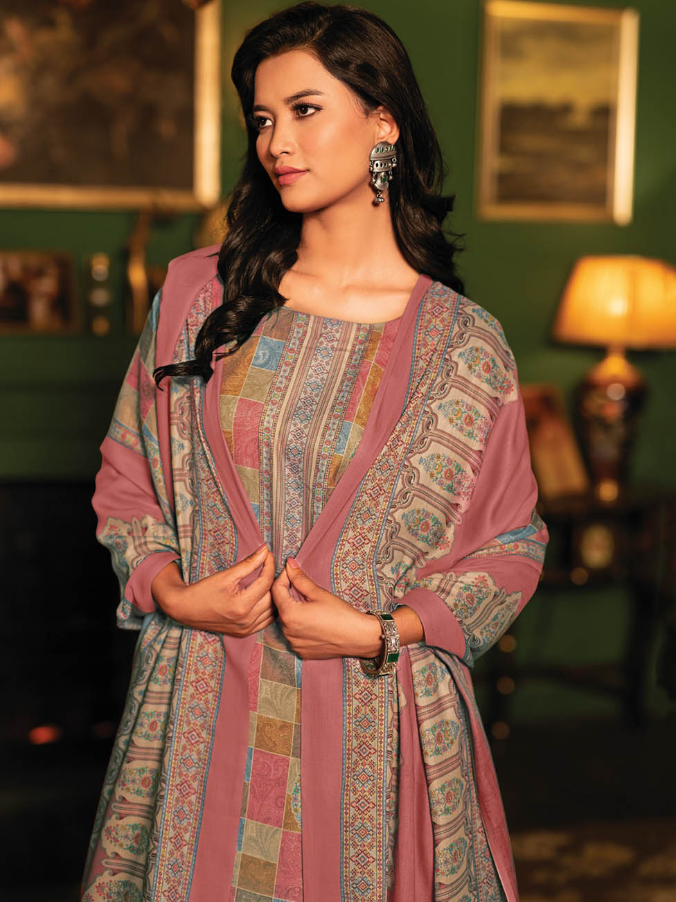 Printed Pashmina Unstitched Winter Suit Dress Materials for Women