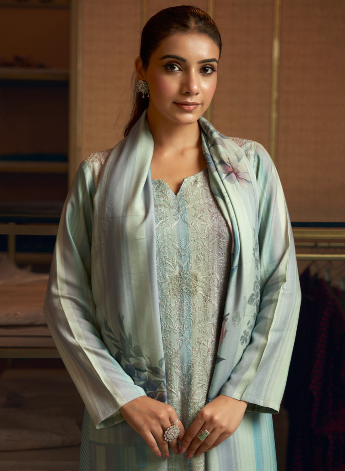 Party Wear Viscose Muslin Unstitched Salwar Suit Material with Embroidery