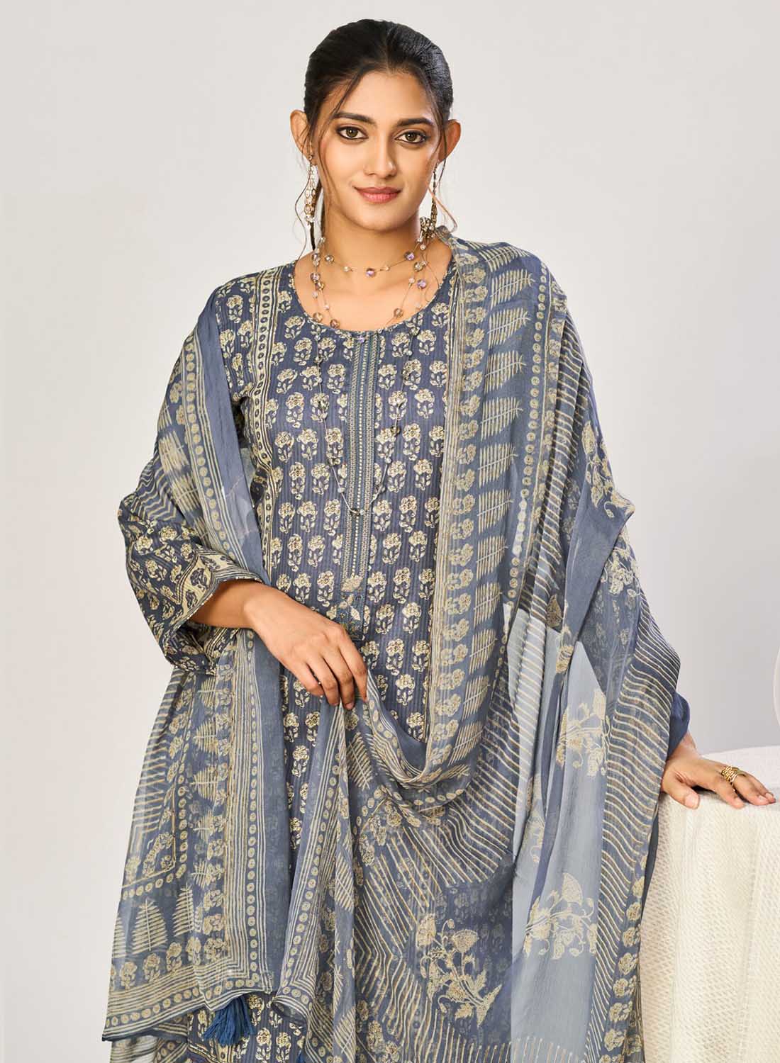 Printed Pure Cotton Unstitched Suit Material with Dupatta for Women
