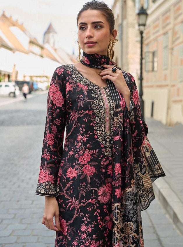 Pure Muslin Black Party Wear Unstitched Salwar Suit Material for Women
