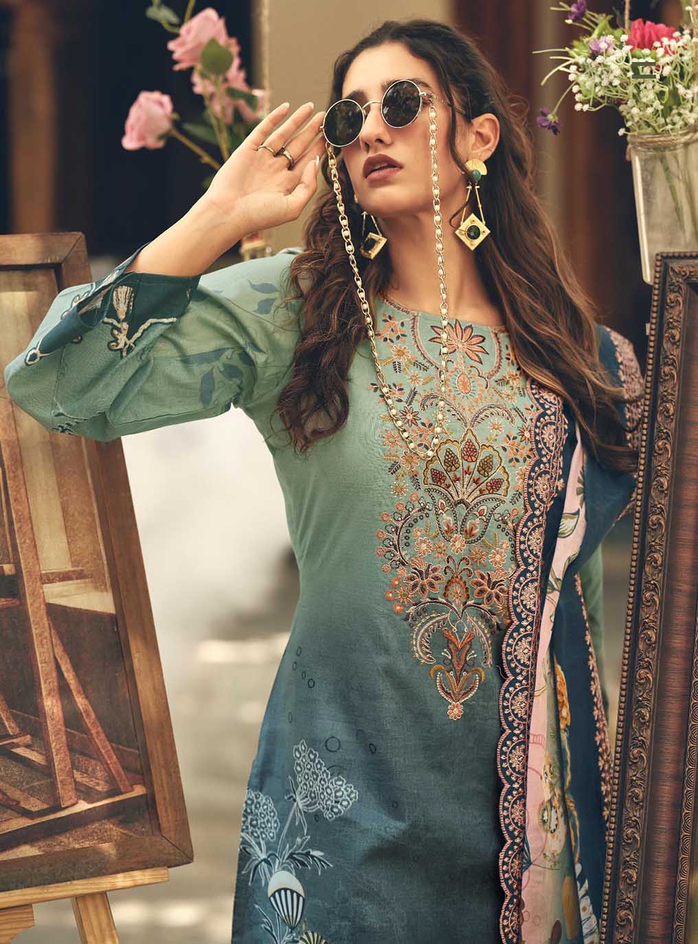 Cambric Cotton Pakistani Print Unstitched Suit Material with Embroidery