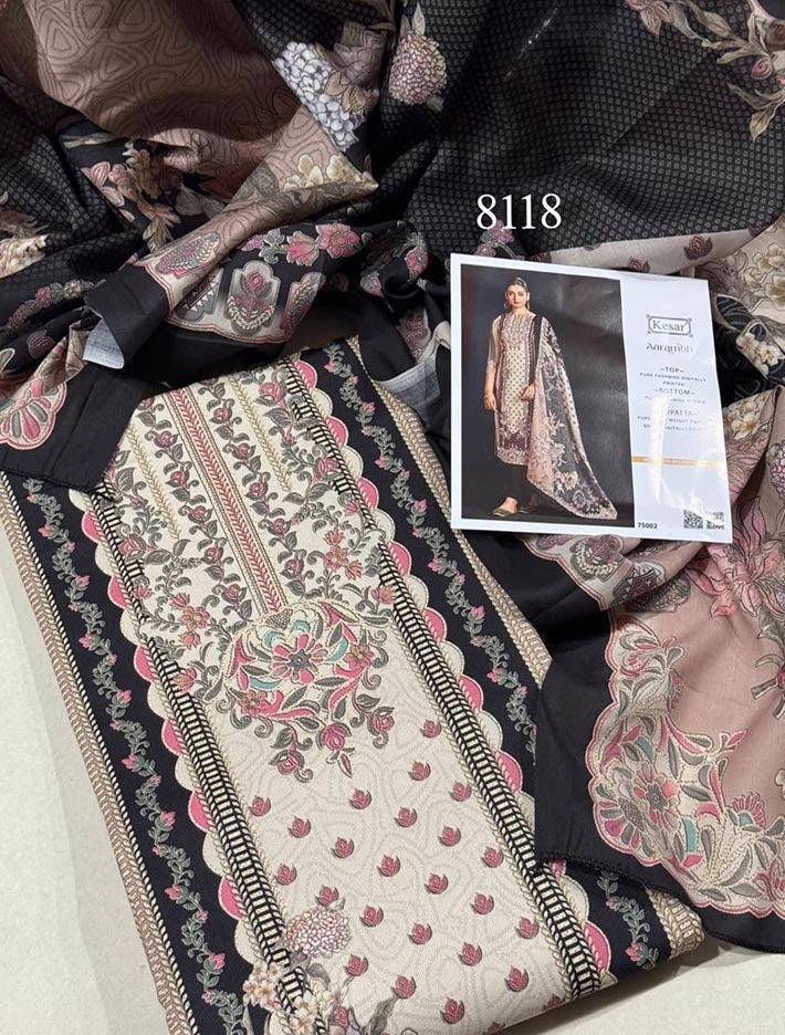 Black Unstitched Pashmina Winter Suit Dress Material with Shawl Dupatta