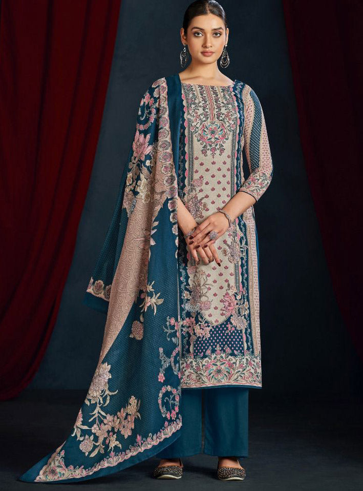 Unstitched Pashmina Winter Suit Dress Materials with Shawl Dupatta