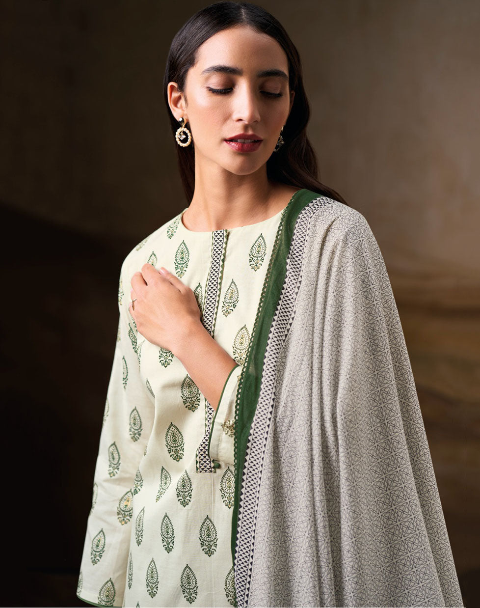 Ganga Pure Cotton Off-White Unstitched Salwar Suit Dress Material for Women