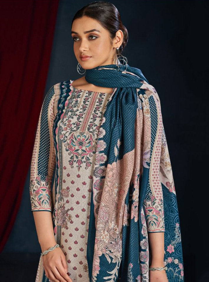 Unstitched Pashmina Winter Suit Dress Materials with Shawl Dupatta