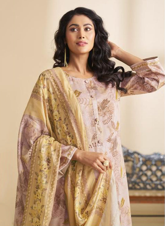 Cotton Satin Unstitched Salwar Suit Dress Material with Muslin Dupatta