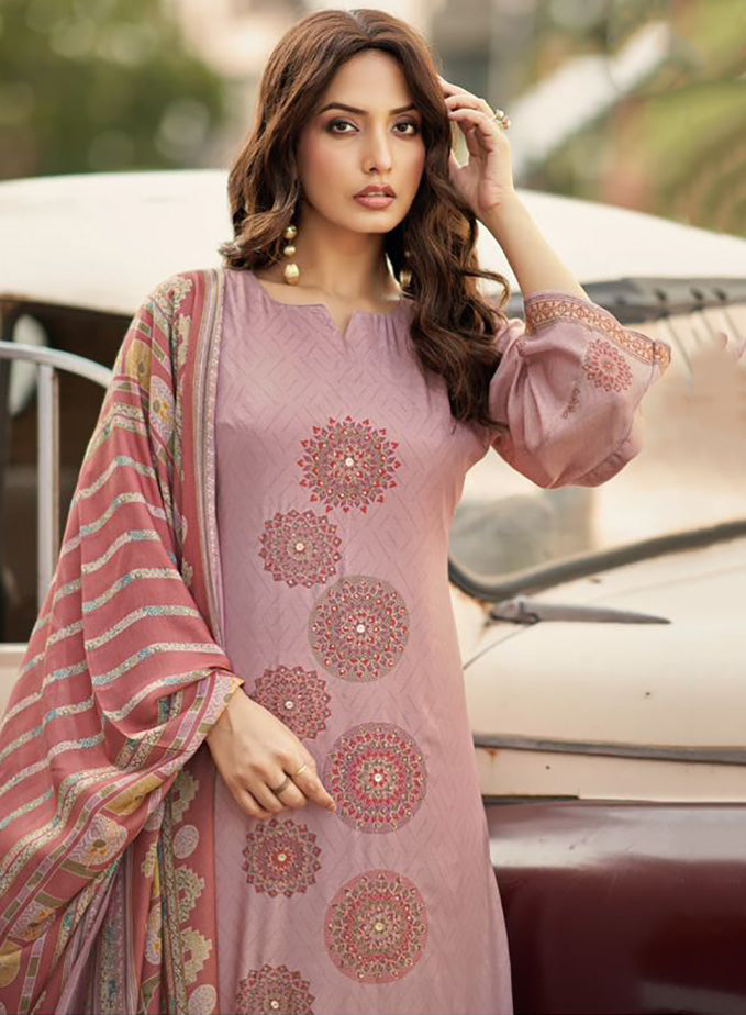 Party Wear Muslin Shimmer Purple Unstitched Suit Material with Hand Work