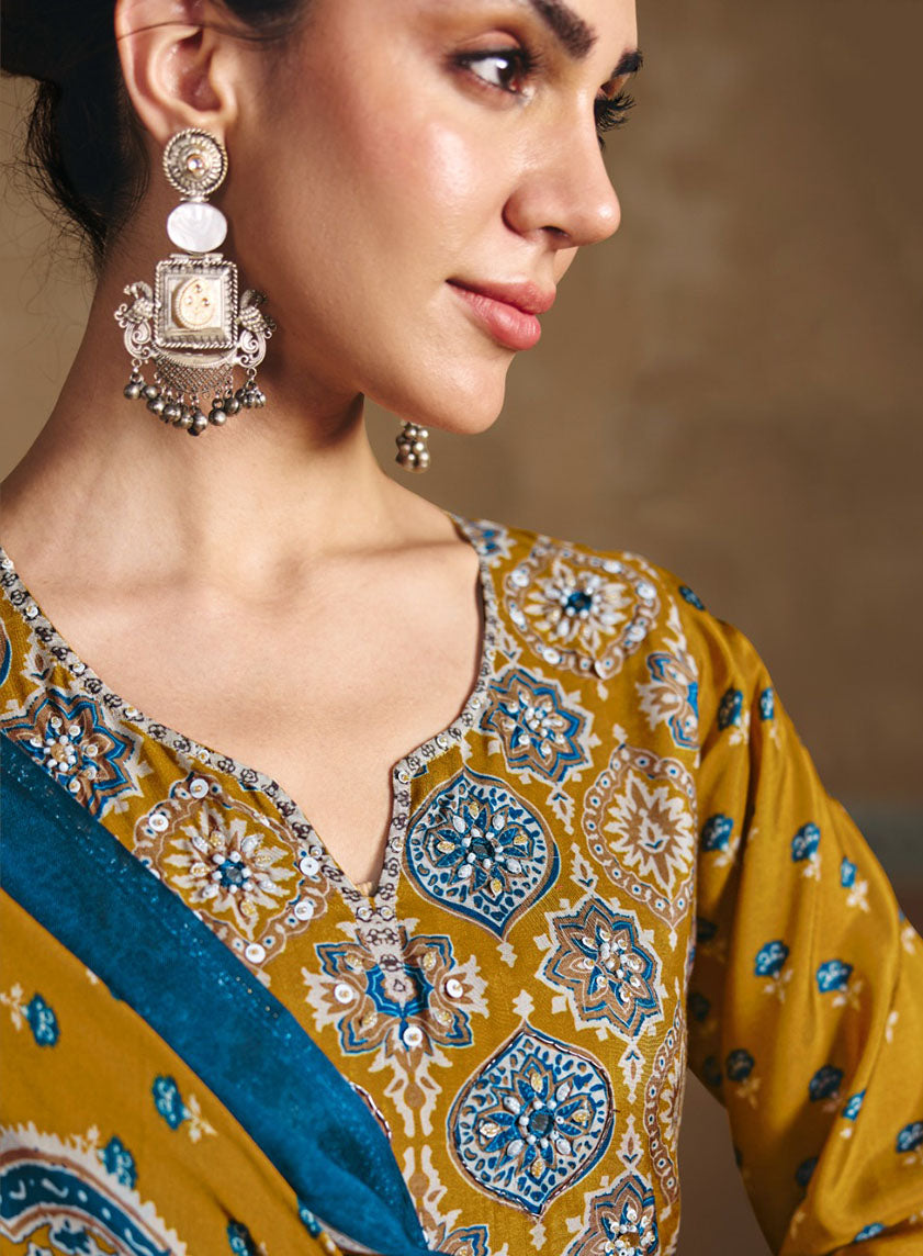 Elegant Ajrakh Print Pure Muslin Unstitched Suit Dress Material for Women