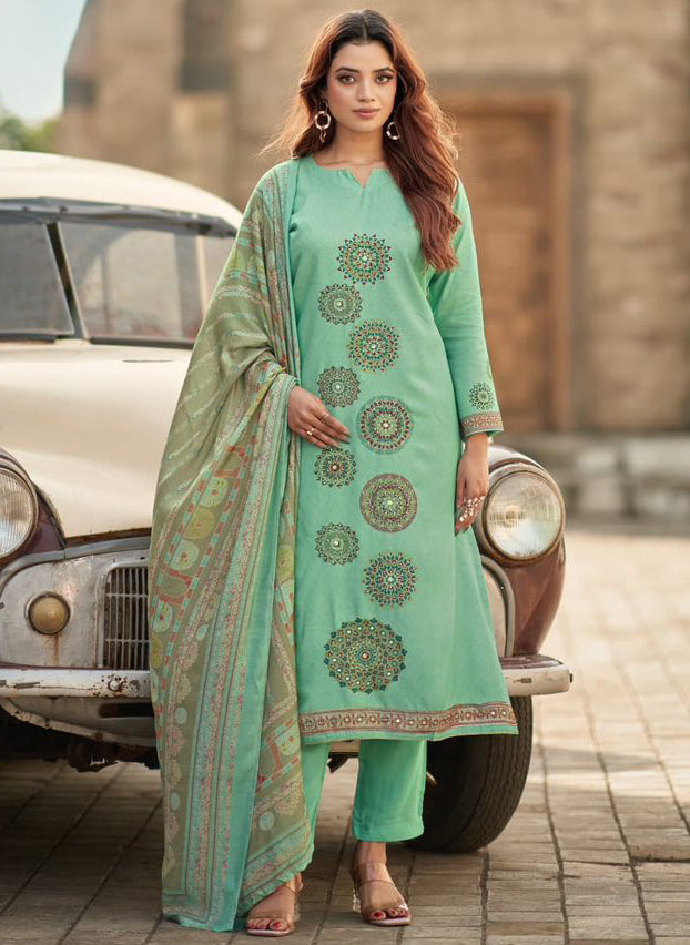 Party Wear Muslin Shimmer Unstitched Suit Material with Hand Work