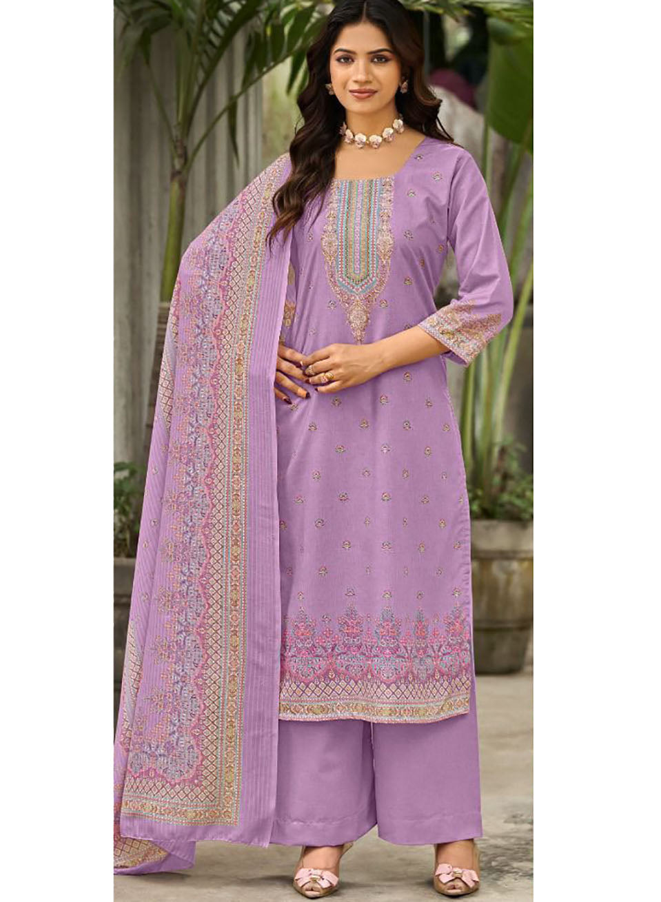 Purple Printed Unstitched Cotton Suit Dress Material for Women