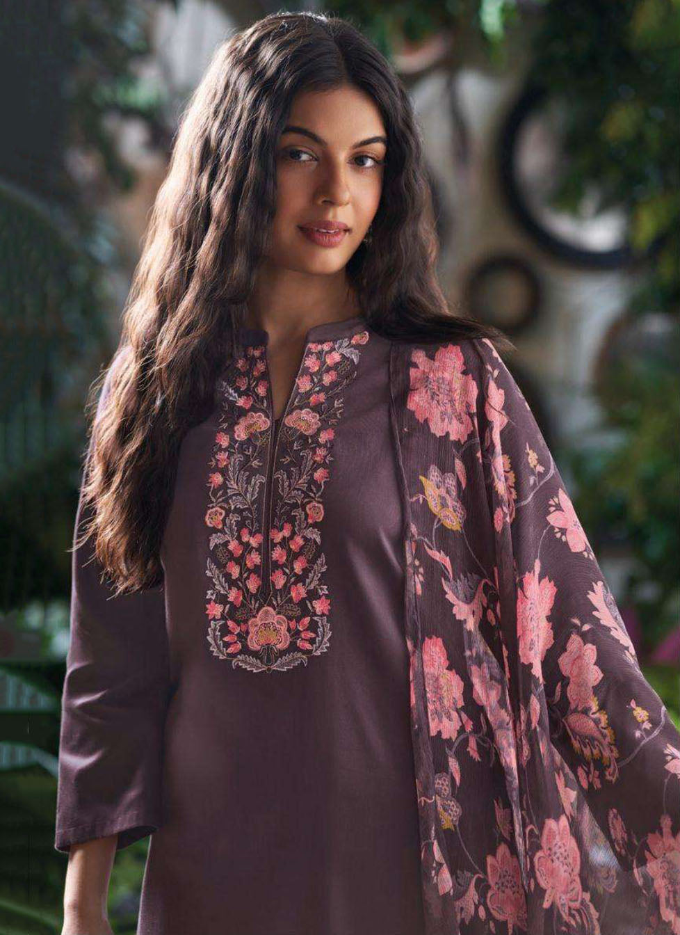 Ganga Cotton Satin Unstitched Salwar Suit Material with Embroidery