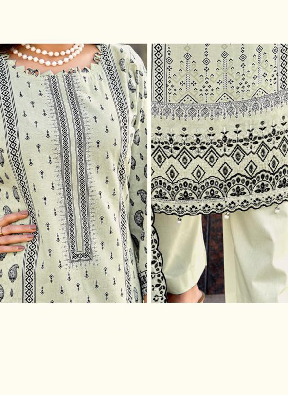 Pakistani Print Unstitched Cotton Suit Material with Daman Embroidery