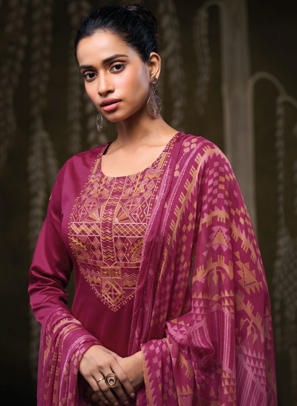 Ganga Cotton Satin Pink Unstitched Salwar Suit Set Fabric Material