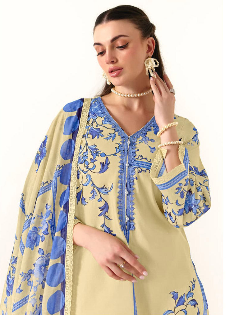 Designer Pure Cotton Unstitched Suit Material with Embroidery for Women