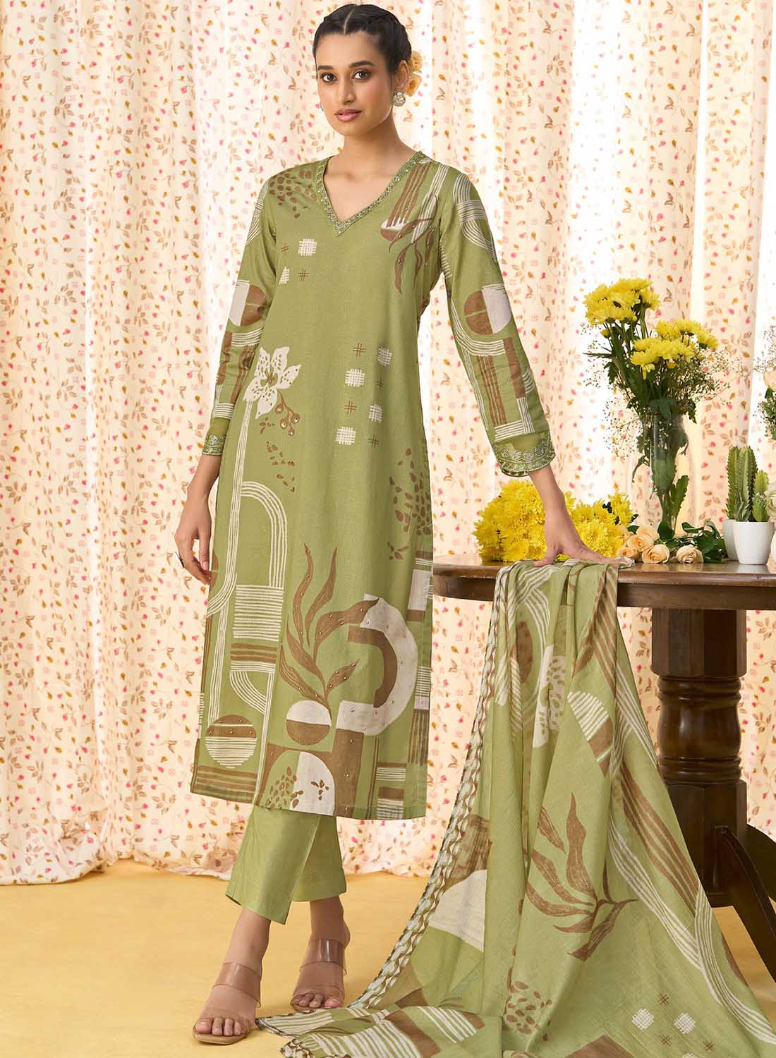 Elegant Pure Cotton Unstitched Suit Fabric for Women with Dupatta