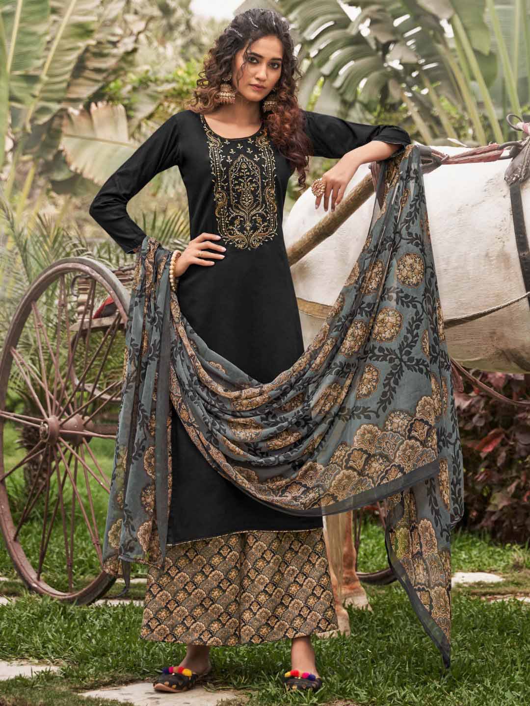 Unstitched Cotton Salwar Suit Black Dress Material with Embroidery Stilento Unstitched Cotton Salwar Suit Black Dress Material with Embroidery Stilento