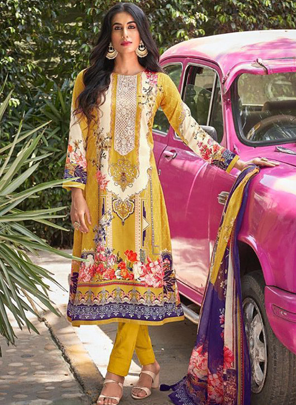 Women Cotton Silk Unstitched Salwar Suit Material with Embroidery